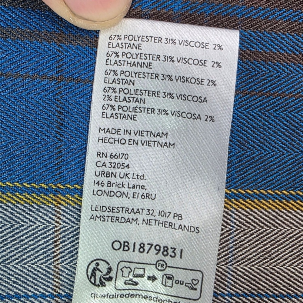 Y2K Urban Outfitters Blue Plaid Maxi Skirt A-Line Bias Cut Large Academia Preppy - Picture 8 of 10